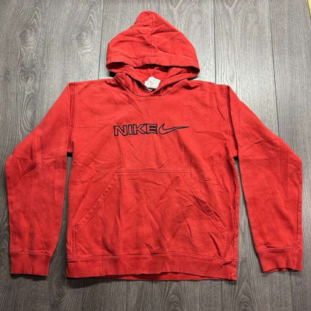 Vintage Nike Spellout Hoodie Red Small Embroidered Swoosh Made in Canada Mens